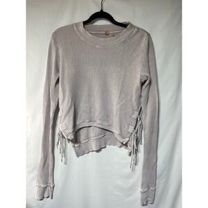 Free People FP One Waffle‎ Knit Lace-Up Thermal Top Pullover Long Sleeve Boho
